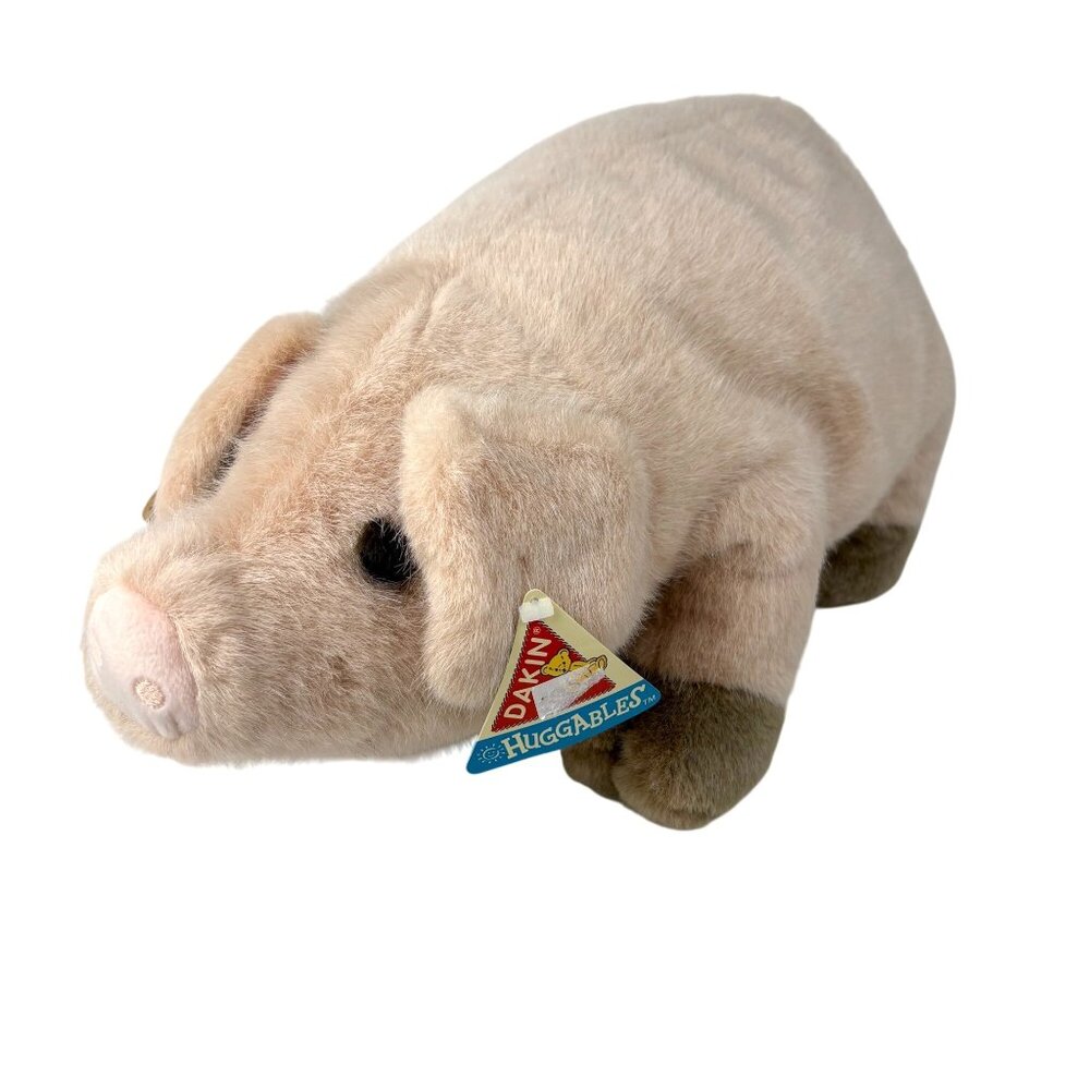 Vintage Dakin Huggables 16” Plush Pig Soft Curly Tail Stuffed Animal Tags Applau